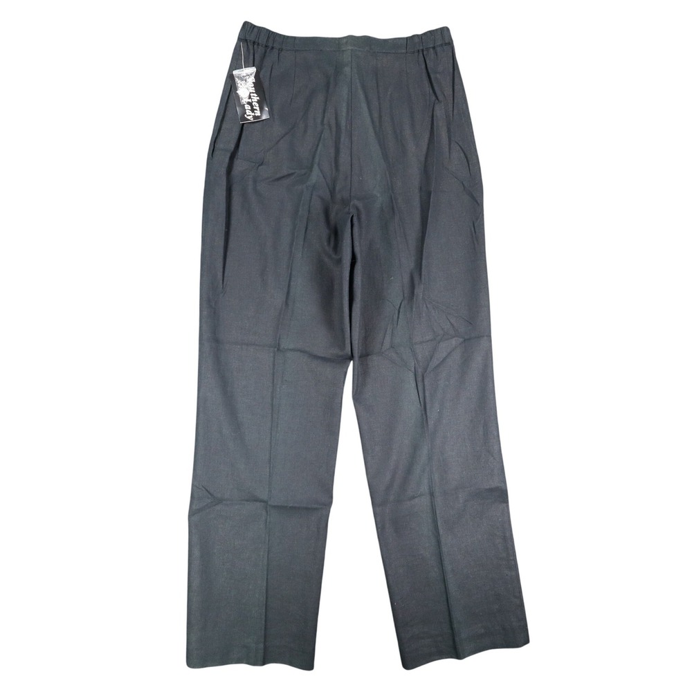Southern Lady Linen Rayon Pants Womens 12 Black Wide Leg Pleated Trousers 553M